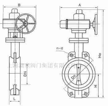 對夾式電動蝶閥外形尺寸，安裝圖